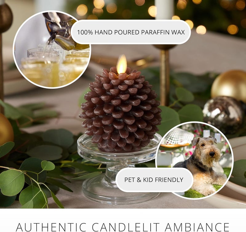 LUMINARA Pinecone Flameless Candles Chalky Brown Finish Pine Cone Figural, Real Wax Unscented LED Candles, Battery Operated with Timer, Holiday Decoration Table Centerpiece (3.5" x 4") - Image 4